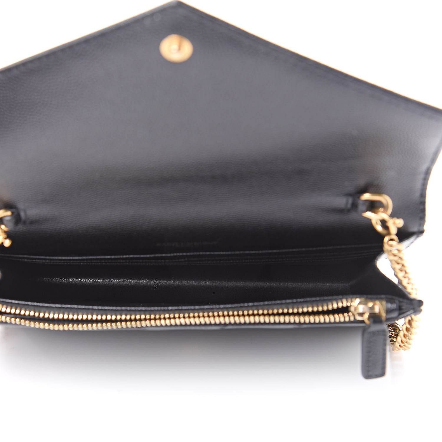 Saint Laurent Grain De Poudre Matelasse Chevron Monogram Envelope Chain Wallet Black 5 of 8