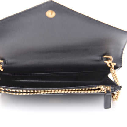 Saint Laurent Grain De Poudre Matelasse Chevron Monogram Envelope Chain Wallet Black 5 of 8