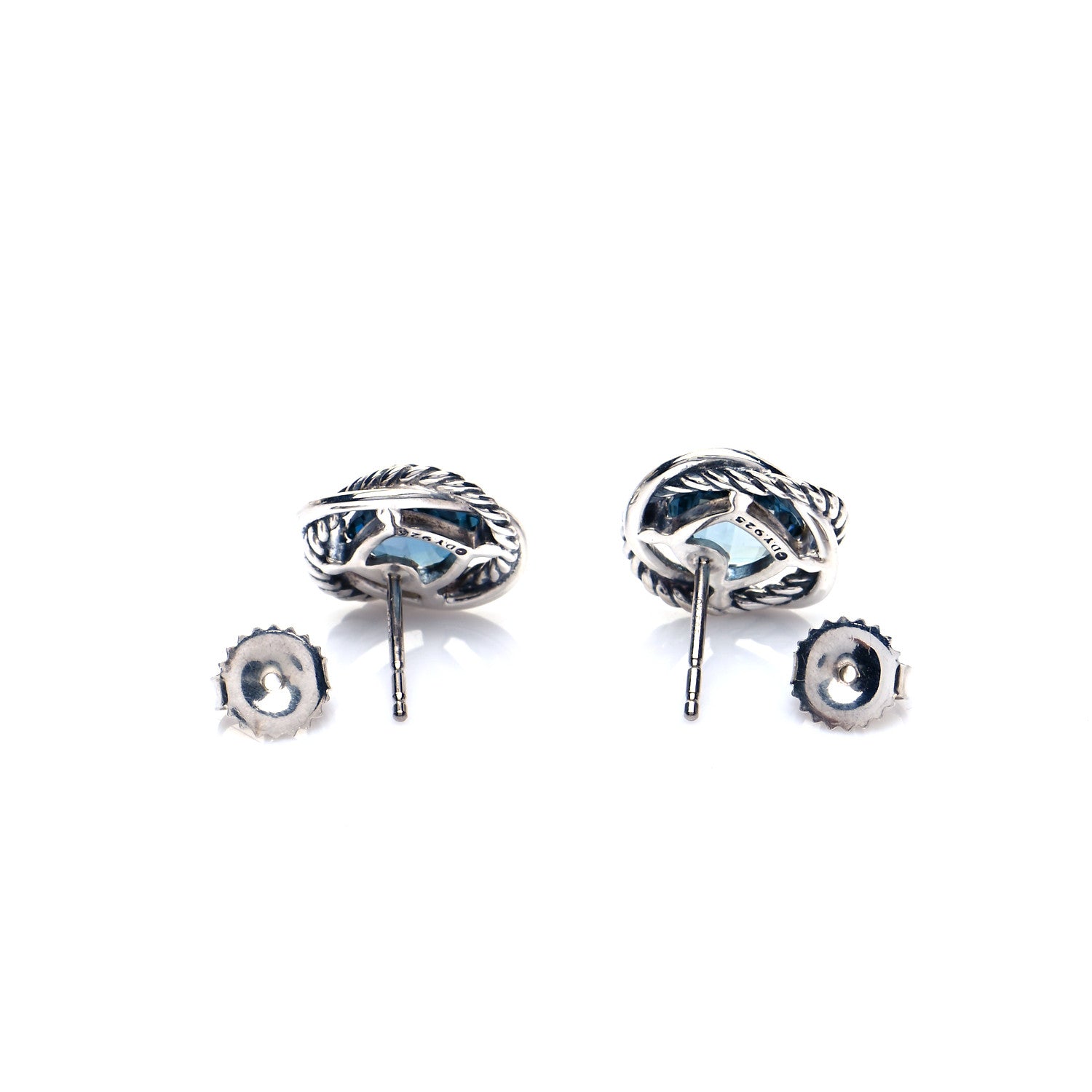 David Yurman Sterling Silver Hampton Blue Topaz 7mm Infinity Earrings 4 of 5