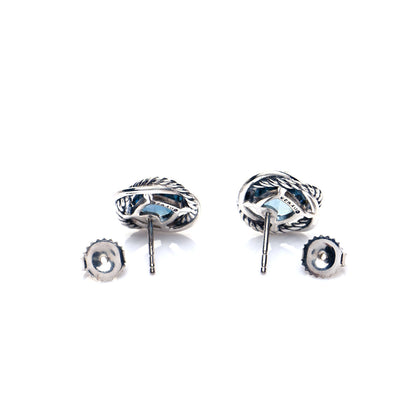 David Yurman Sterling Silver Hampton Blue Topaz 7mm Infinity Earrings 4 of 5