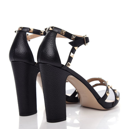 Valentino Garavani Calfskin Rockstud Cross Strap 05/105mm Sandals 39.5 Black 4 of 10