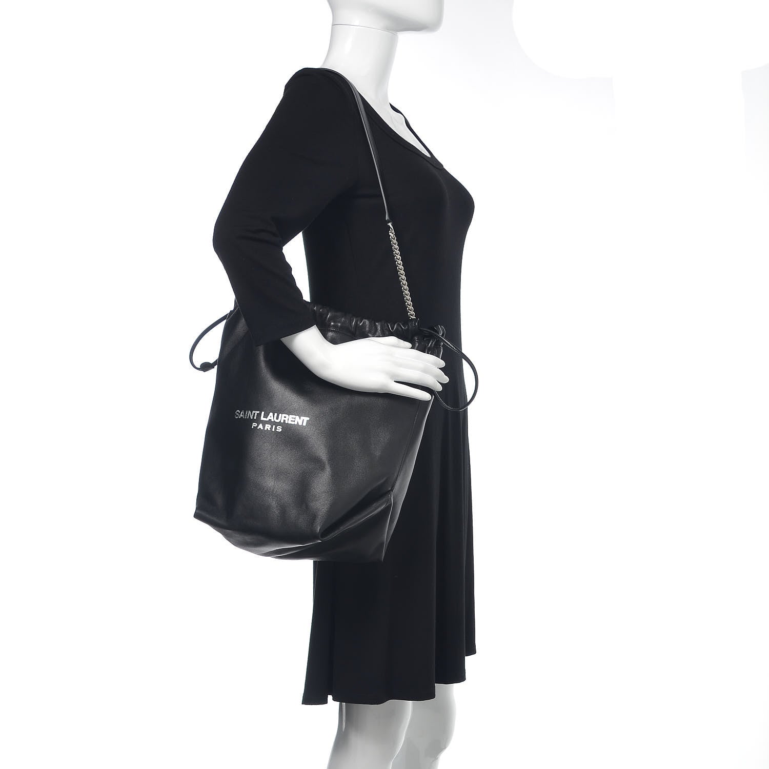 Saint Laurent Lambskin Teddy Drawstring Bag Black 2 of 12