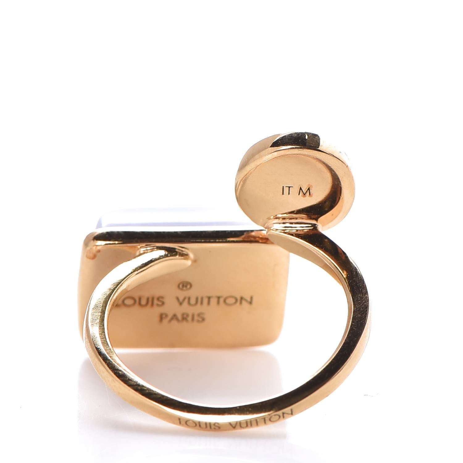 Louis Vuitton Gold Tone Blue Lace Agate Ring M 4 of 6
