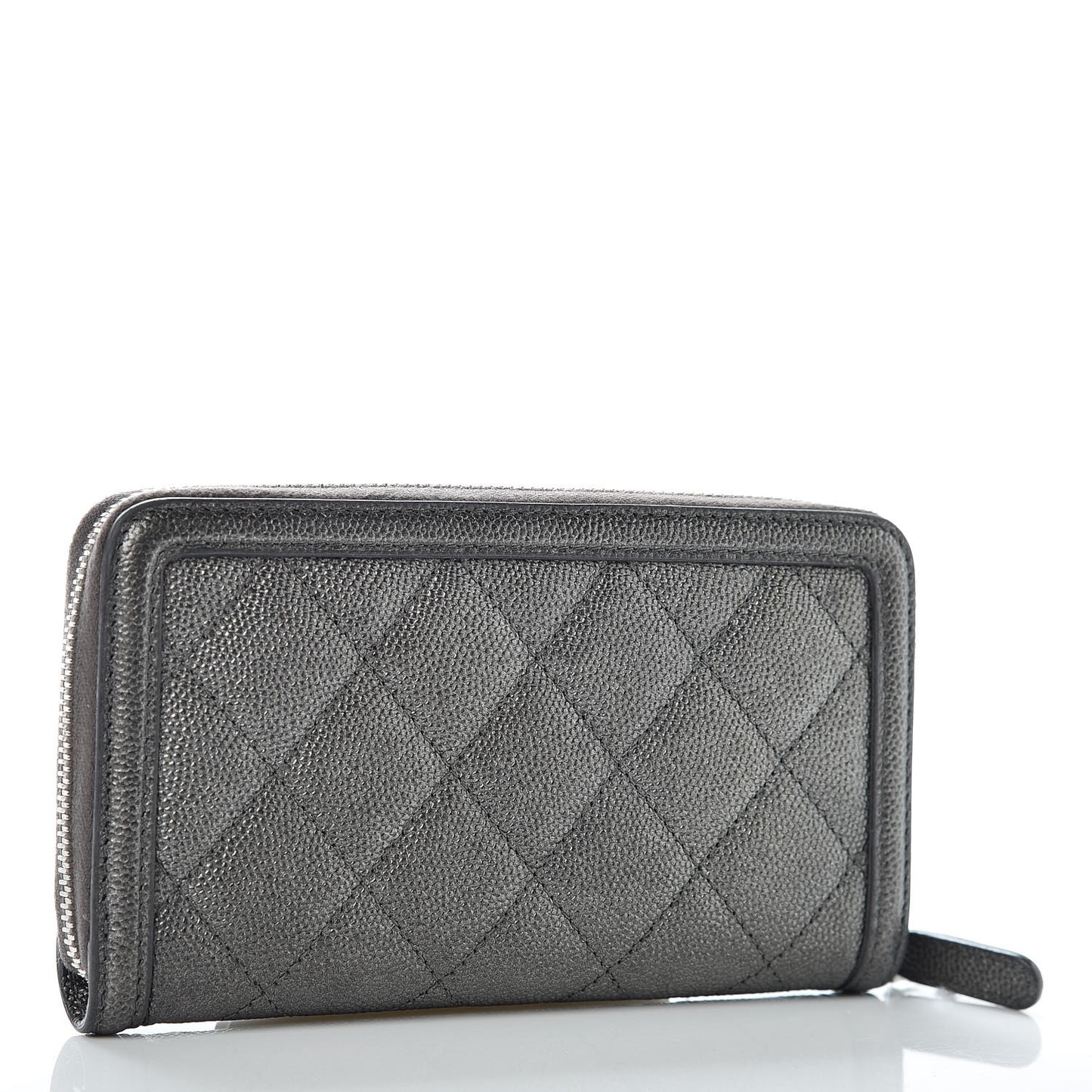 Metallic Caviar Quilted Medium Filigree Zip Around Wallet Dark Silver