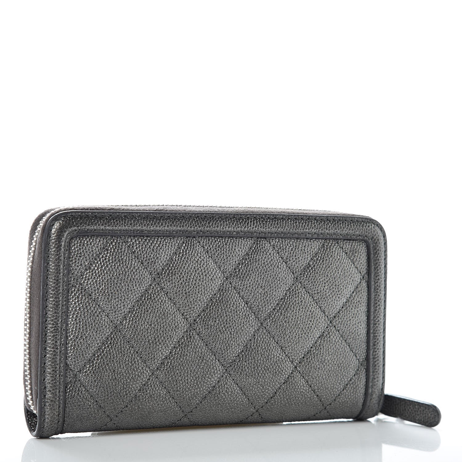 Chanel Metallic Caviar Quilted Medium Filigree Zip Around Wallet Dark Silver 3 of 8