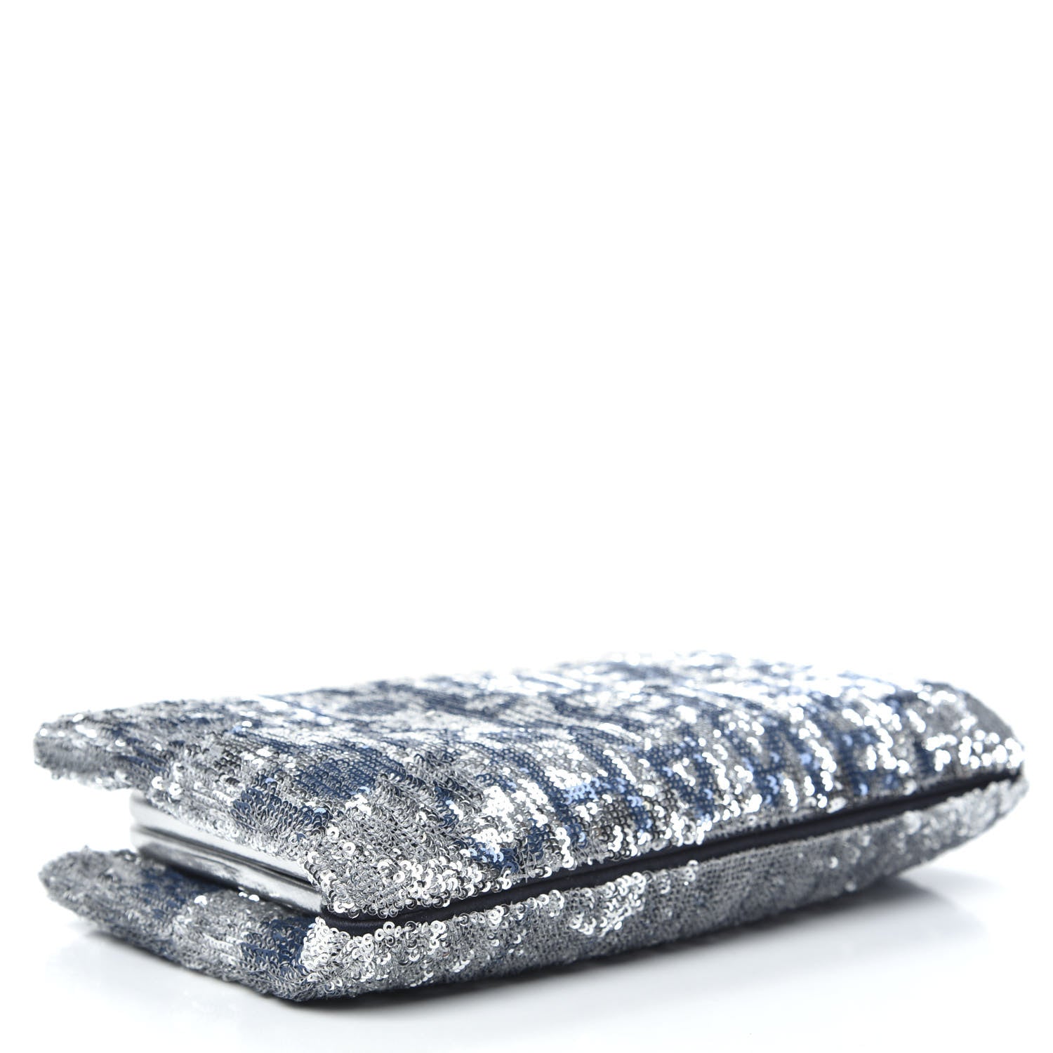Chanel Sequin Satin Embroidered La Pausa Evening Clutch Silver Blue 4 of 10
