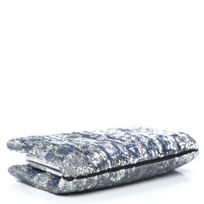 Chanel Sequin Satin Embroidered La Pausa Evening Clutch Silver Blue 4 of 10