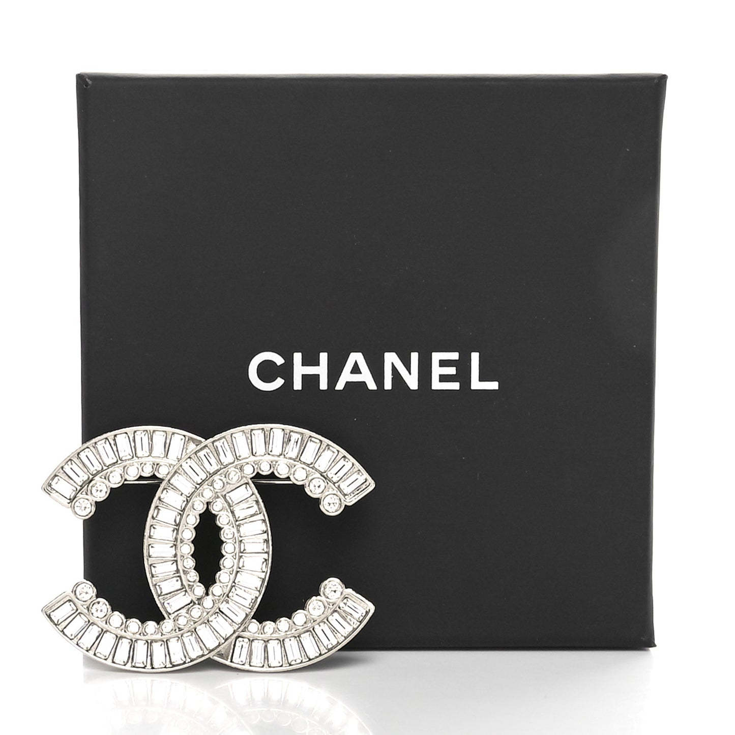 Baguette Crystal CC Brooch Silver