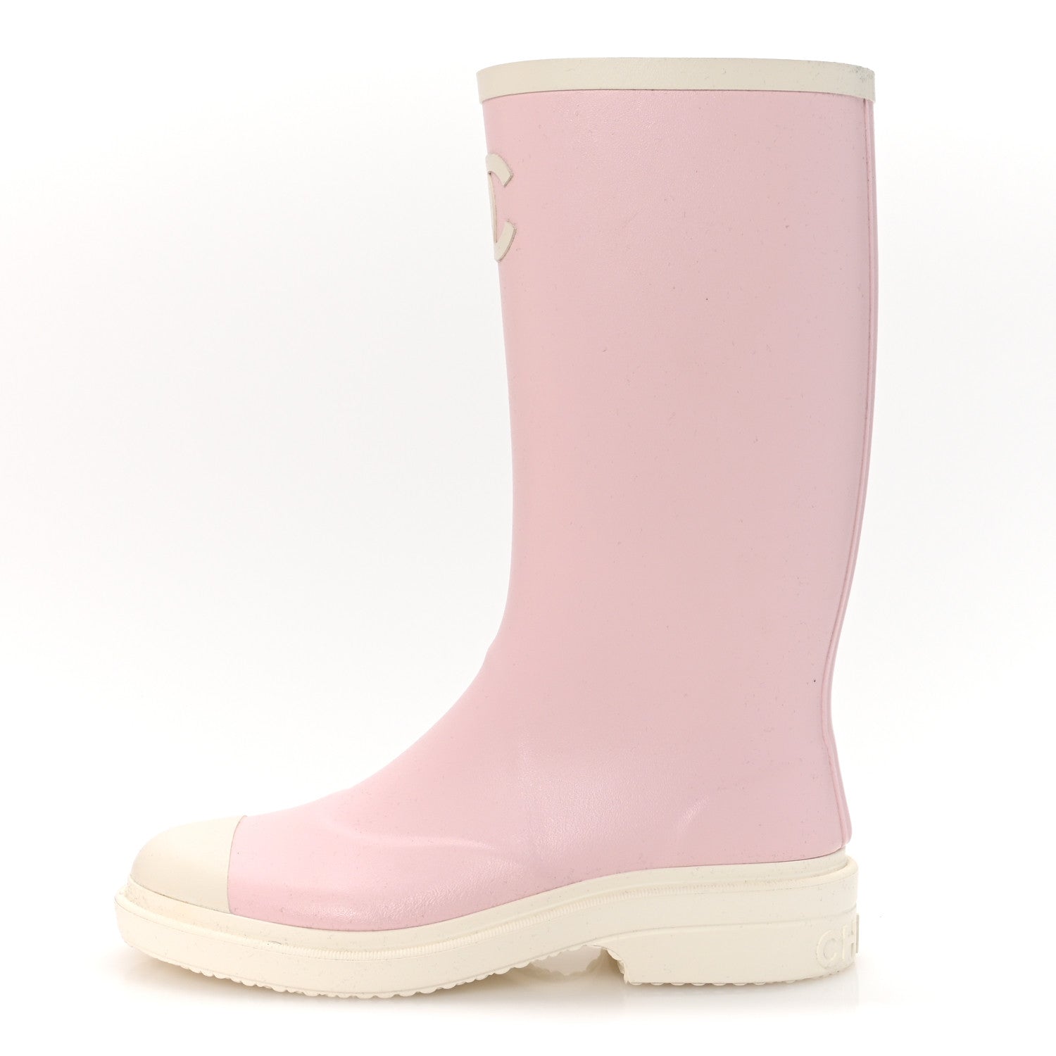 Chanel Caoutchouk CC High Boots 38 Light Pink White 1 of 8