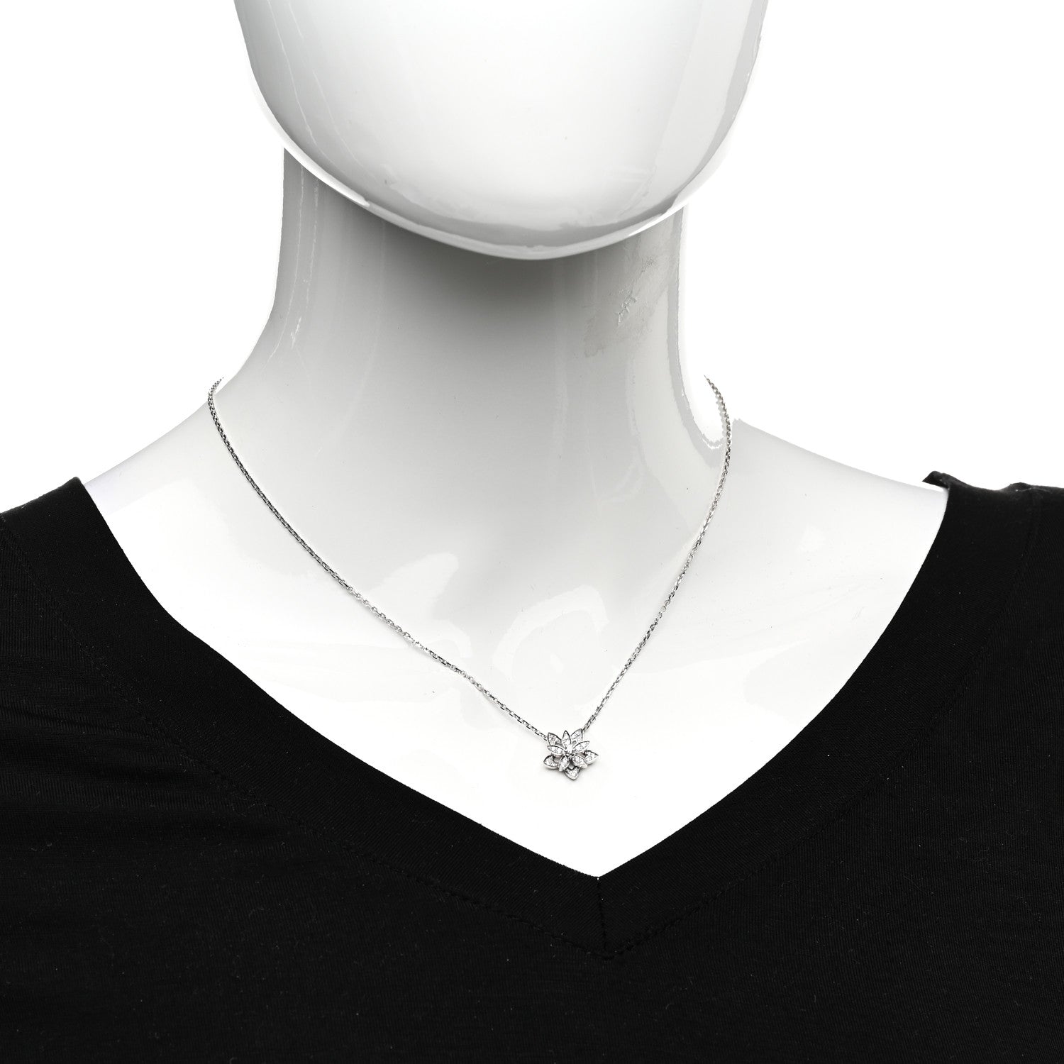 Van Cleef & Arpels 18K White Gold Diamond Mini Lotus Pendant Necklace 2 of 6