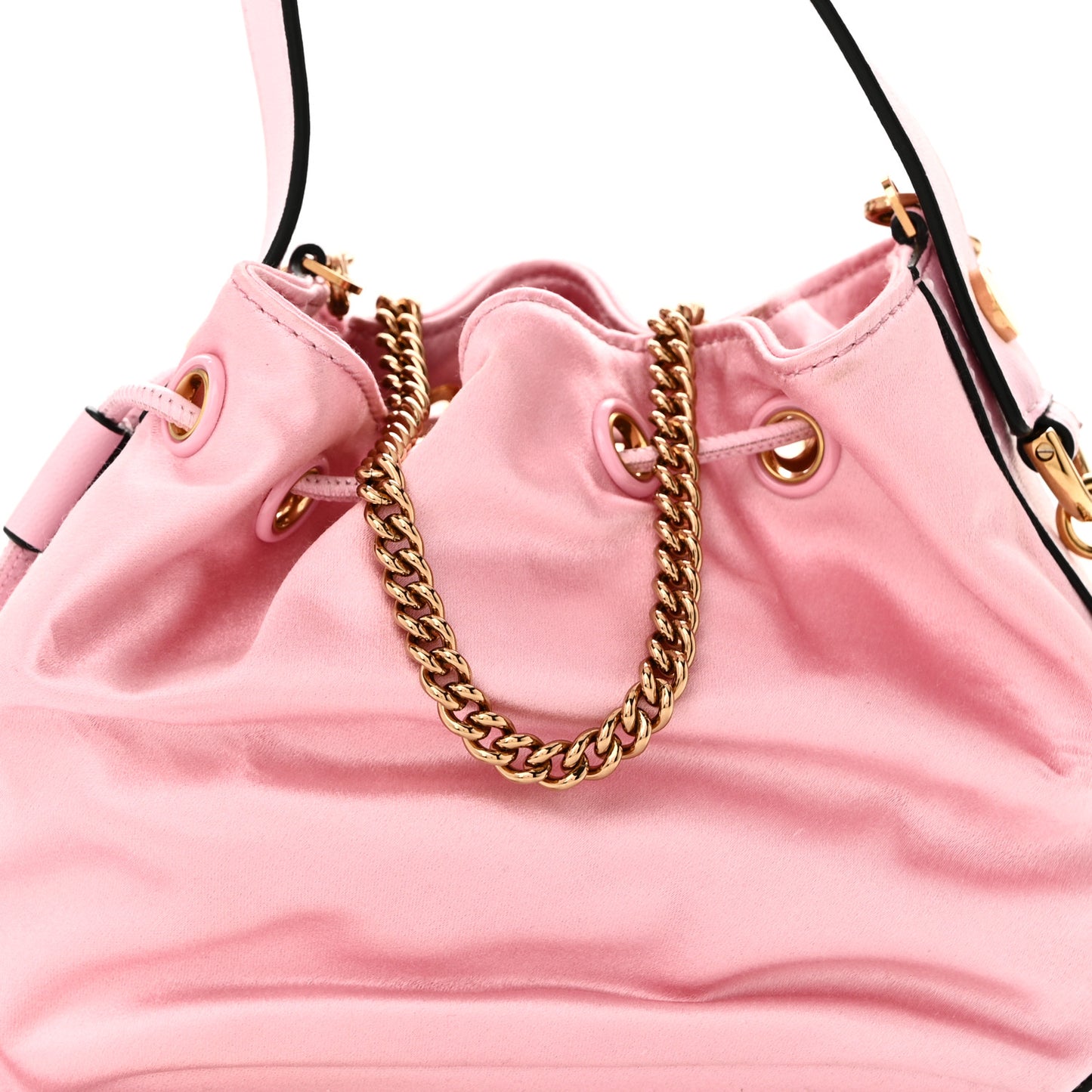Satin Medusa Drawstring Bucket Bag Pink