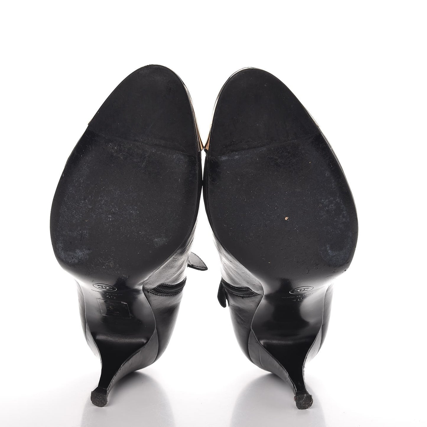 Calfskin CC Silver Cap Toe Ankle Boots 40 Black