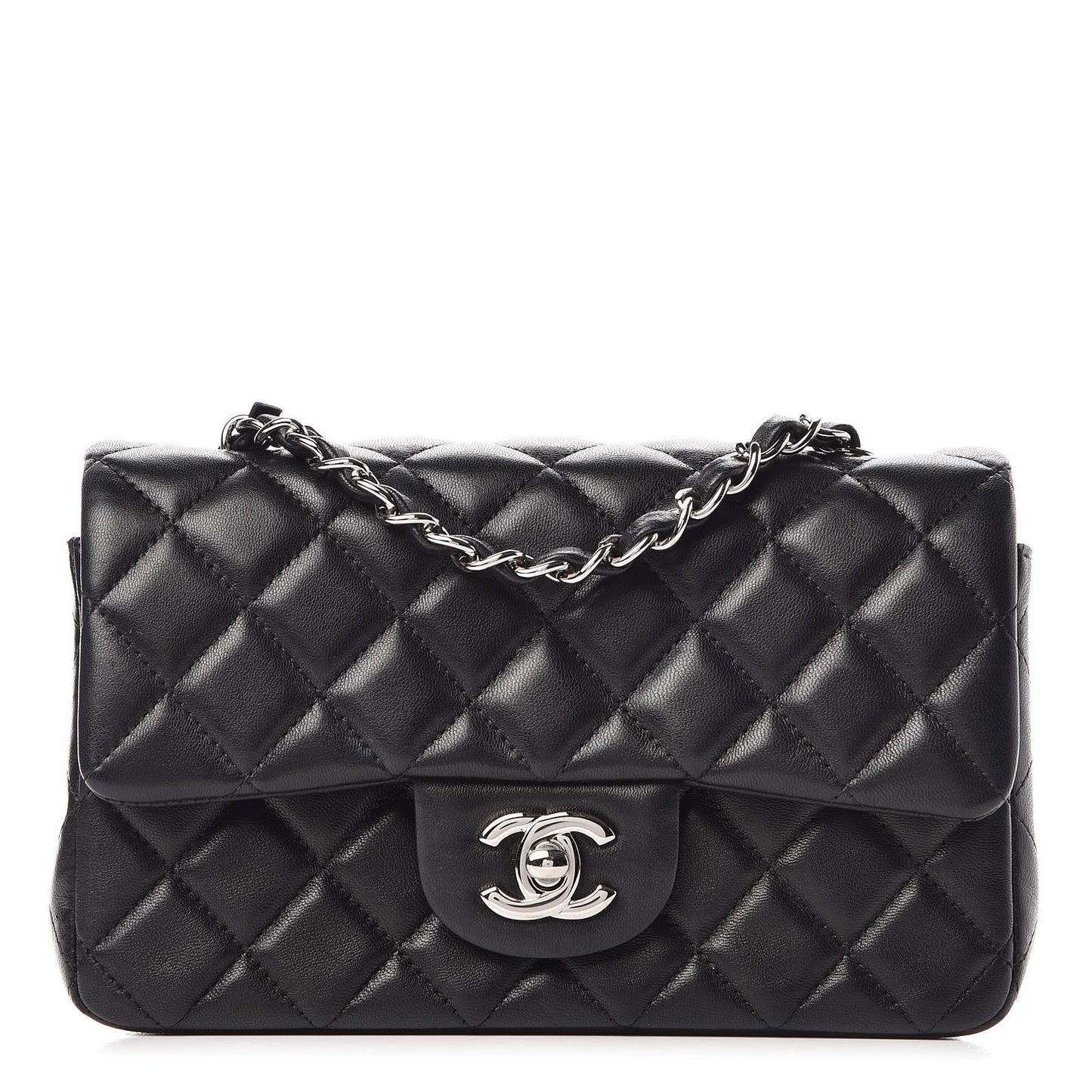 Lambskin Quilted Mini Rectangular Flap Black