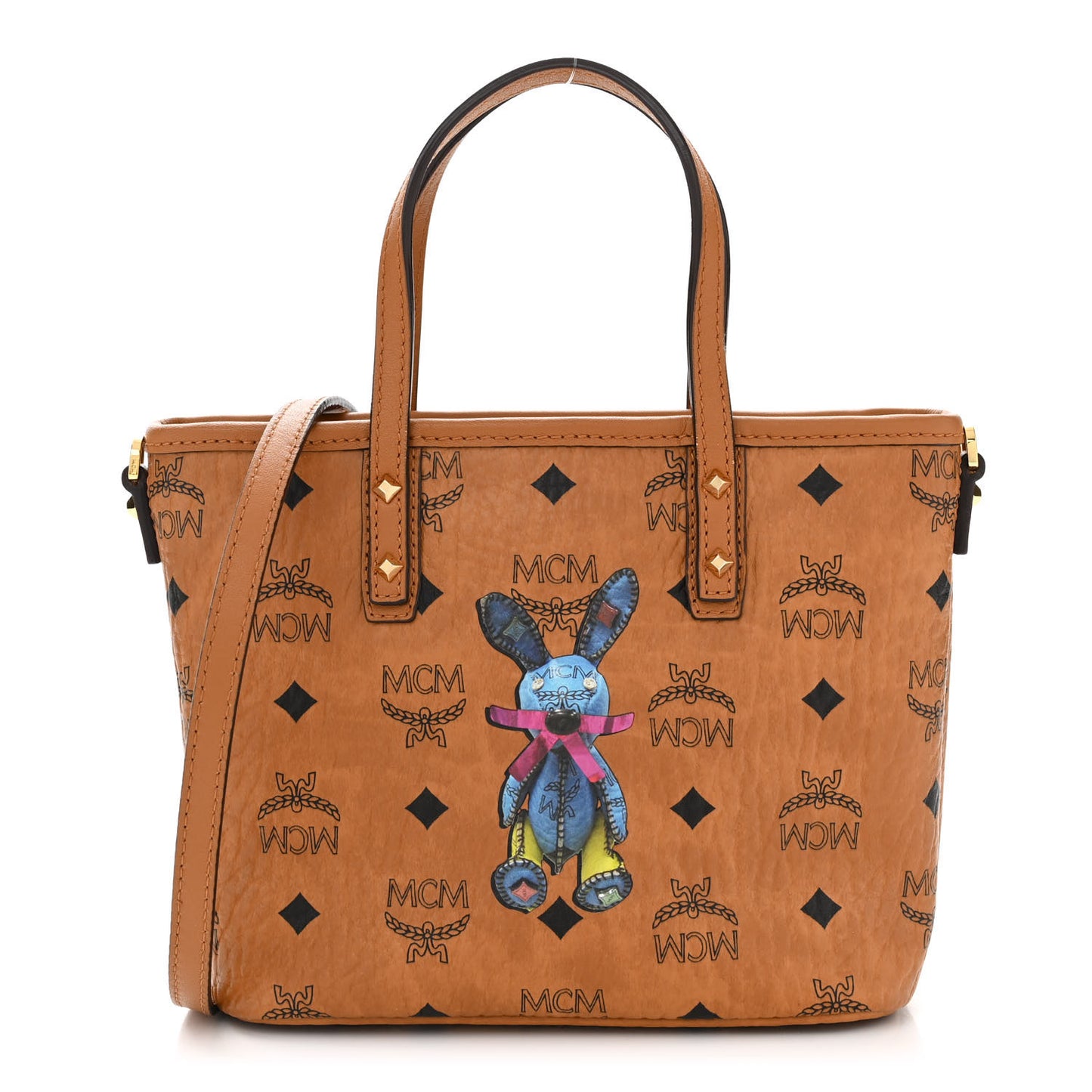 Visetos Rabbit Mini Top Zip Shopper Tote Cognac