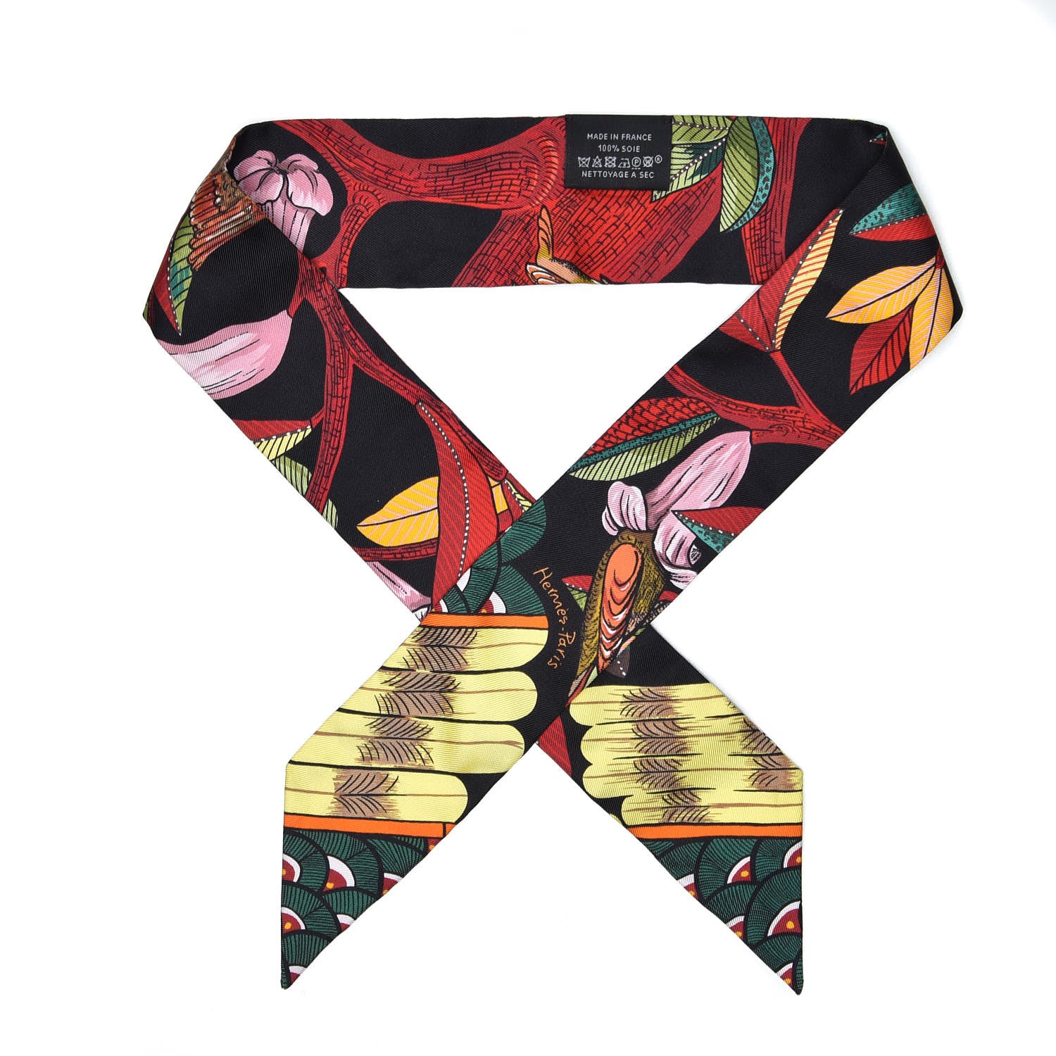 Hermes Silk Tree Of Song Twilly Black Rouge Vert 1 of 5