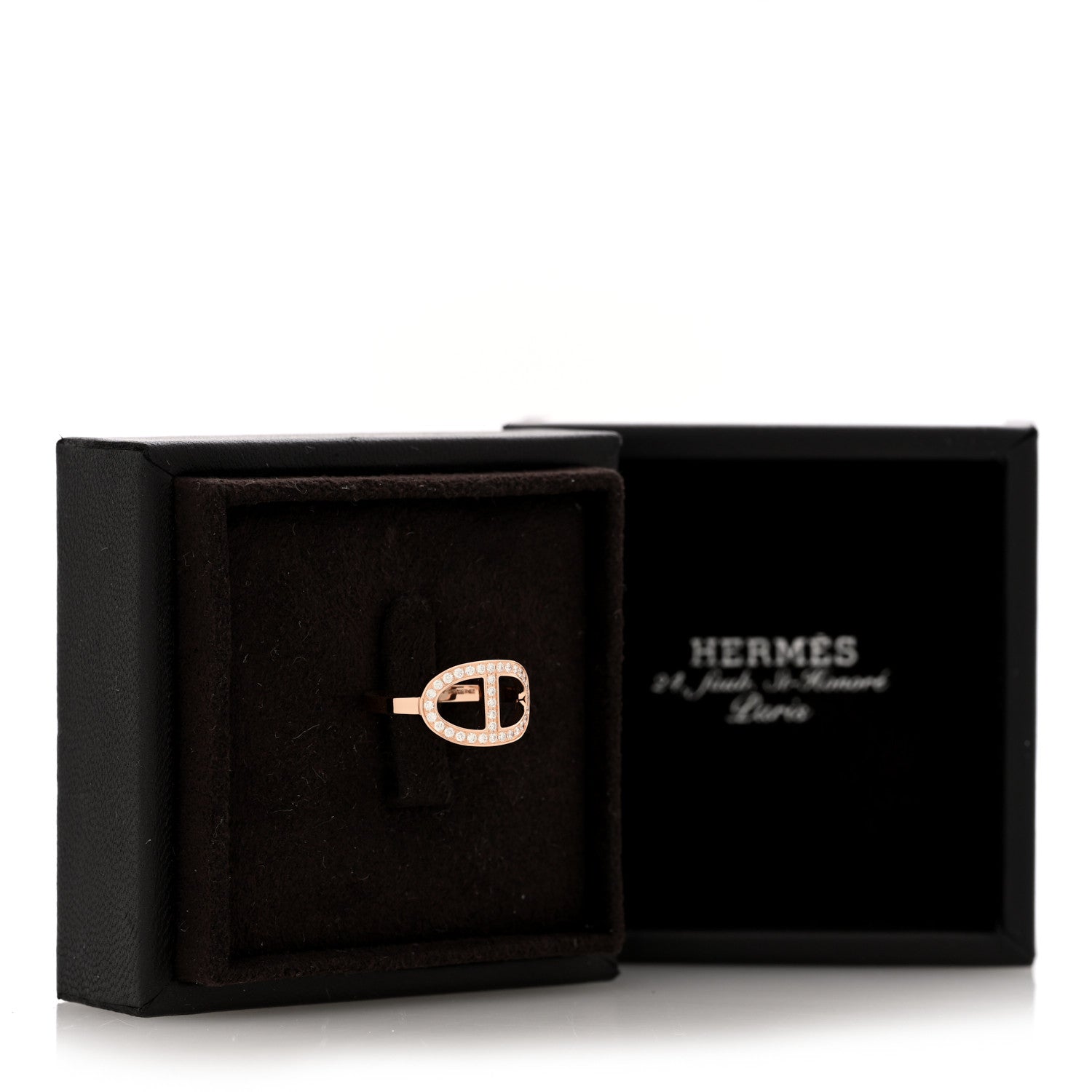 Hermes 18K Rose Gold Diamond MM Chaine d'Ancre Contour Ring 50 5.25 5 of 5