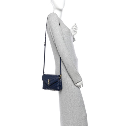 Saint Laurent Calfskin Y Quilted Monogram Toy Loulou Crossbody Bag Blue Charron 2 of 9