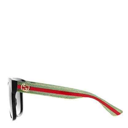 Gucci Acetate Square Frame Web Glitter Sunglasses GG0034S Black Green 2 of 7