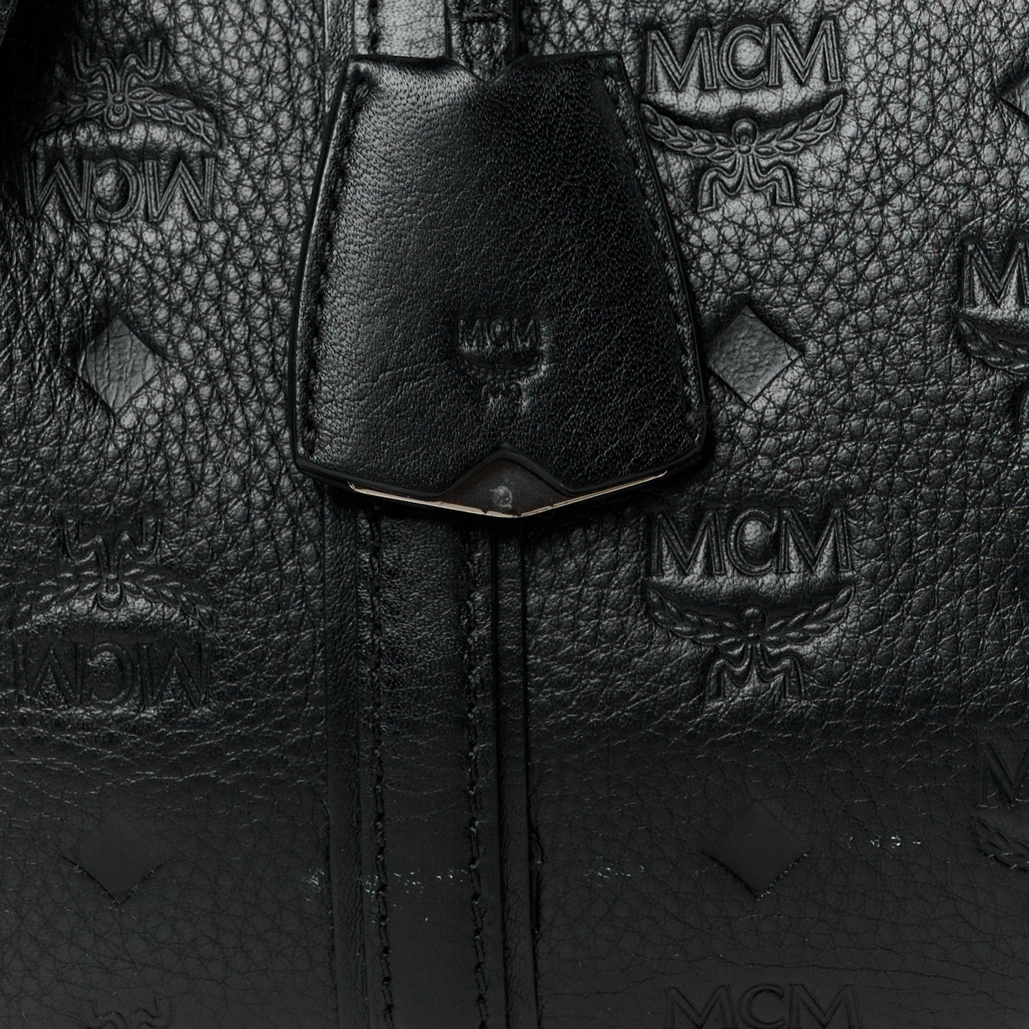 MCM Calfskin Ottomar Monogram Medium Boston Bag Black 8 of 11