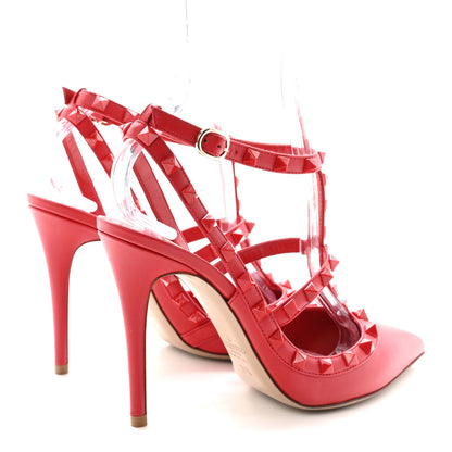Valentino Garavani Calfskin Lacquered Monochrome Rockstud Ankle Strap 100mm Pumps 37.5 Rosso Valentino 5 of 10
