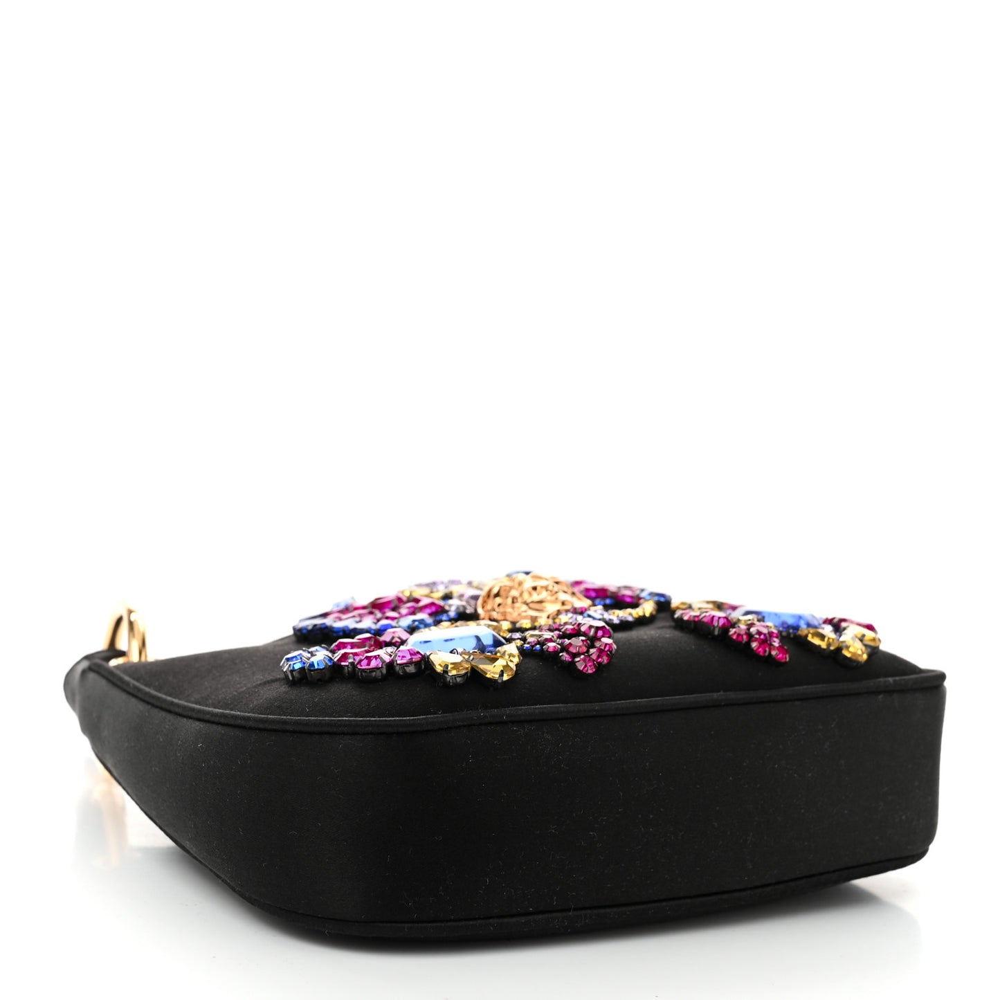 Satin Crystal Embellished La Medusa Mini Hobo Bag Black Multicolor