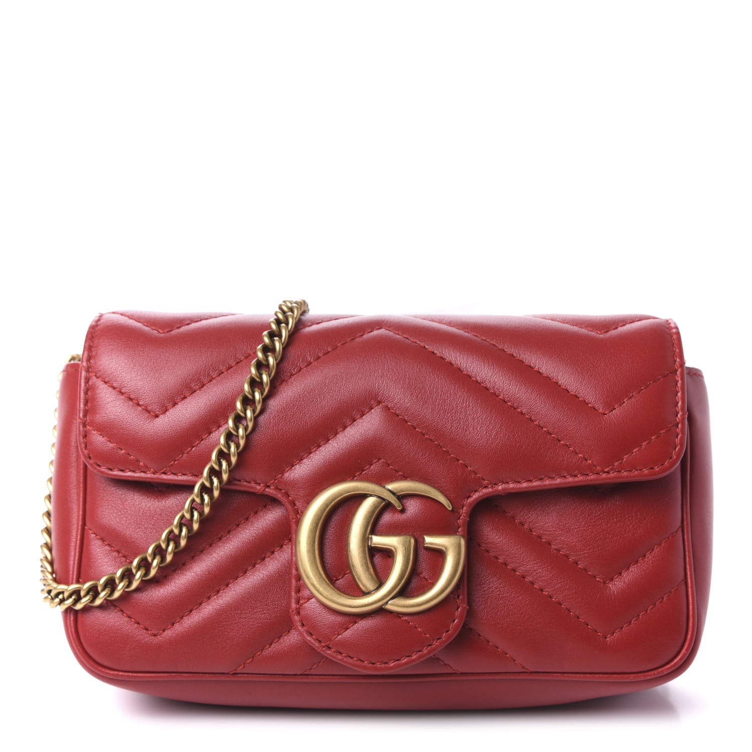 Gucci Calfskin Matelasse Super Mini GG Marmont Shoulder Bag Hibiscus Red 1 of 10