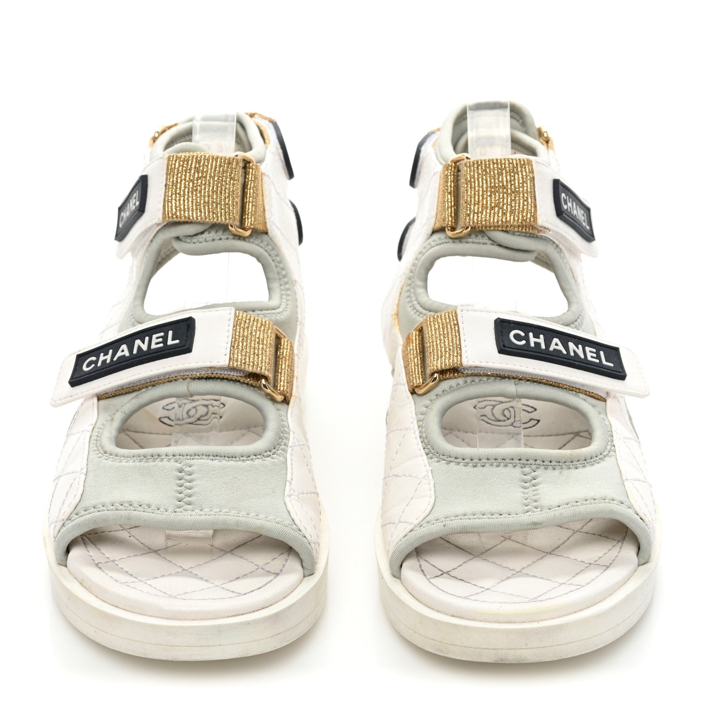 Goatskin Fabric Gladiator Sandals 36.5 White Light Grey Navy Blue