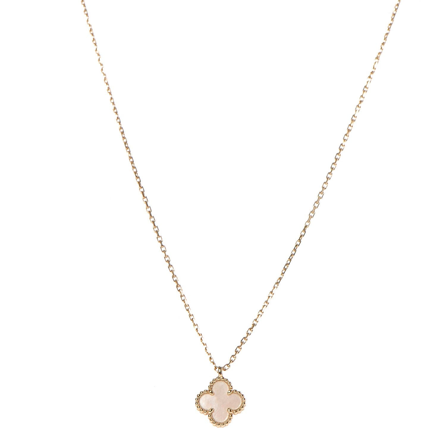 Van Cleef & Arpels 18K Yellow Gold Mother of Pearl Sweet Alhambra Pendant Necklace 1 of 8