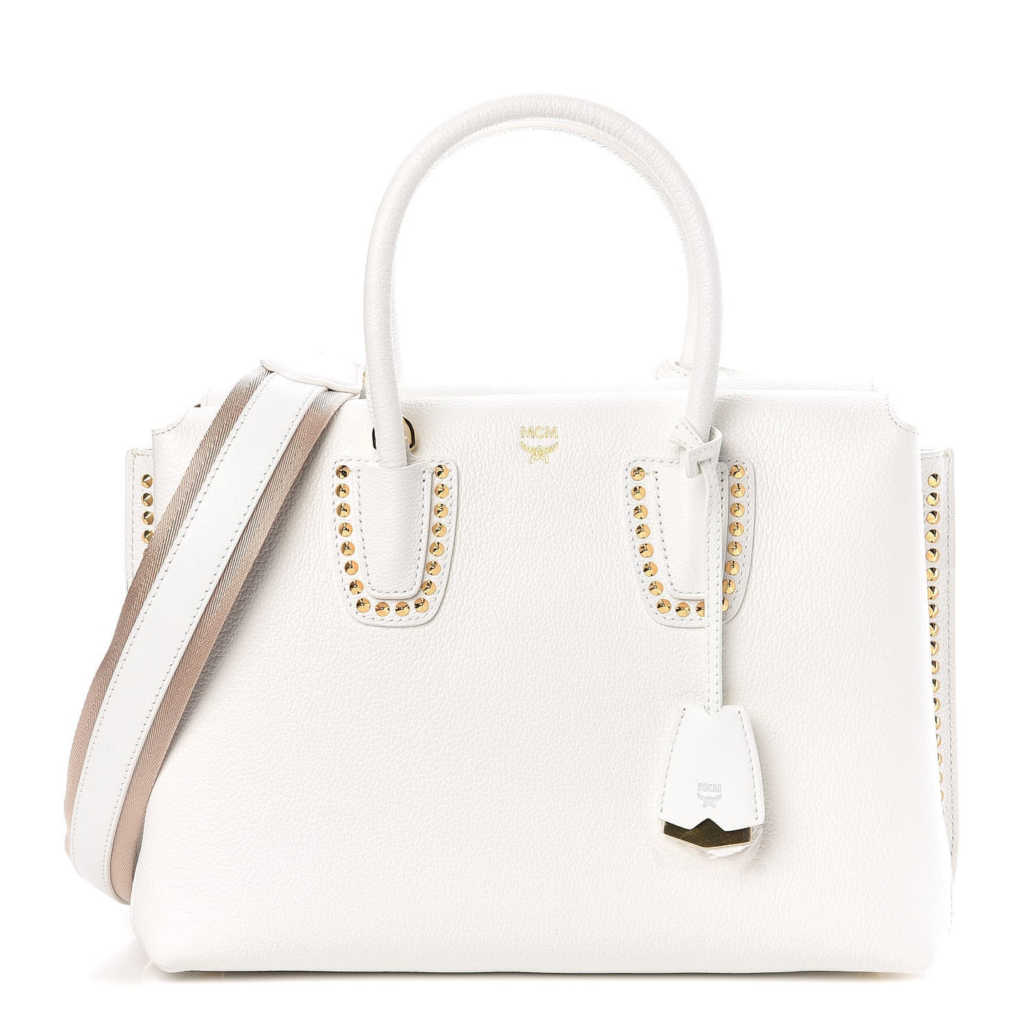 Grained Calfskin Studded Medium Milla Tote White
