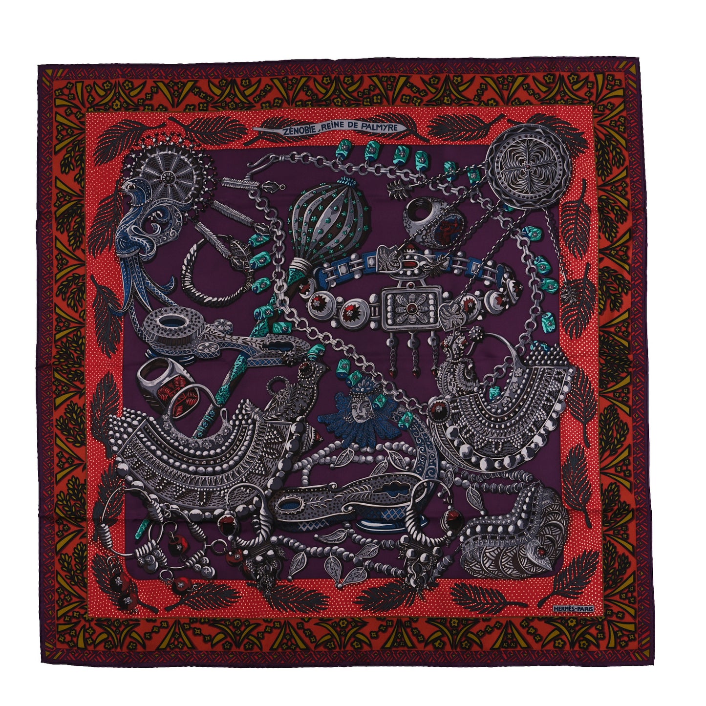 Silk Zénobie Reine De Palmyre Scarf 90 Bleu Violet Rouge