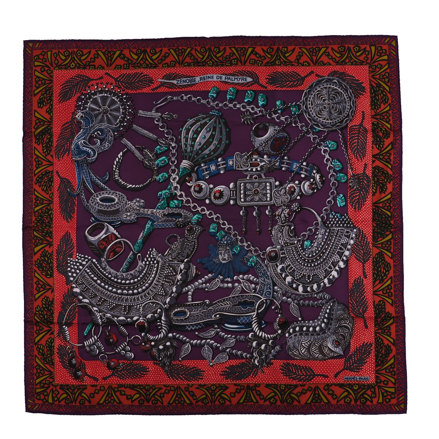 Hermes Silk Zénobie Reine De Palmyre Scarf 90 Bleu Violet Rouge 1 of 4