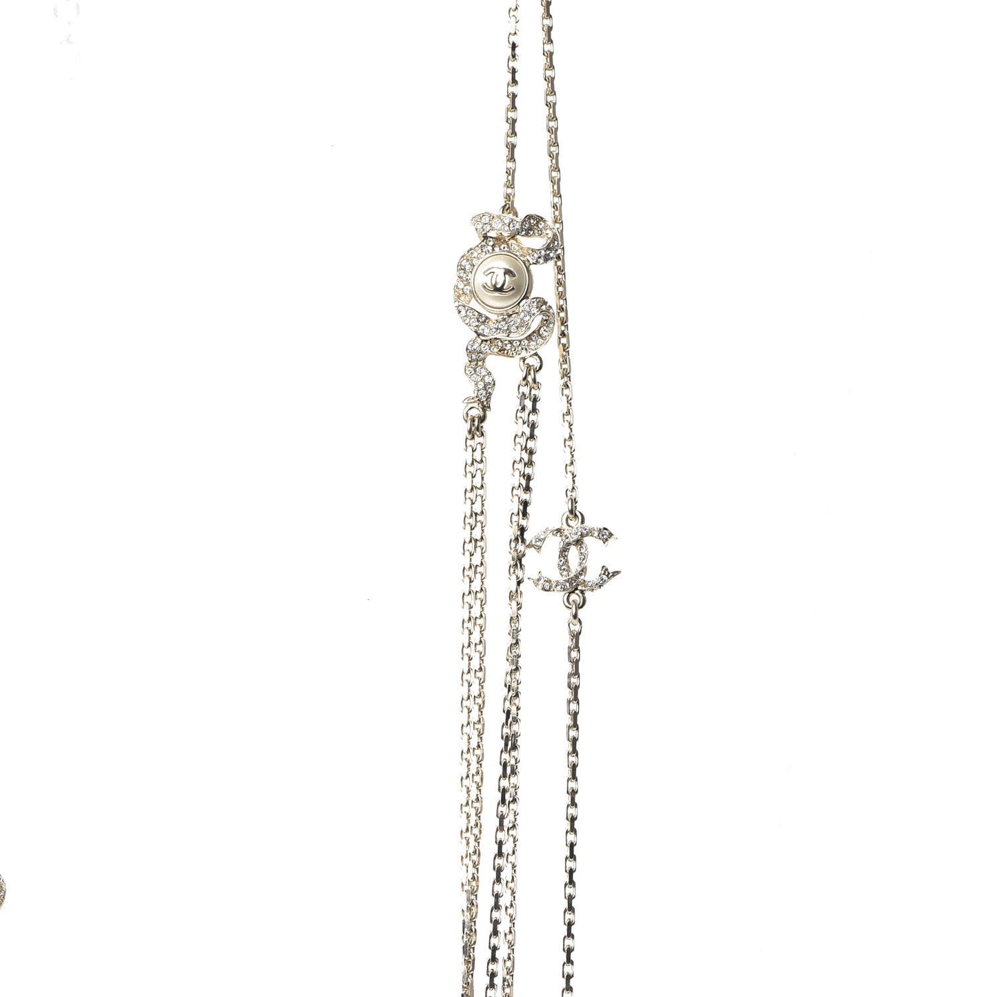 Crystal Pearl CC Long Multistrand Necklace Light Gold