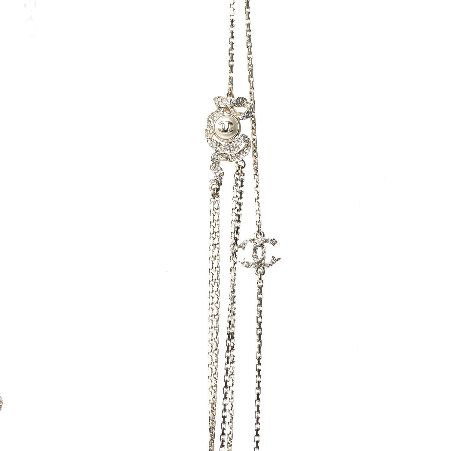 Chanel Crystal Pearl CC Long Multistrand Necklace Light Gold 4 of 6