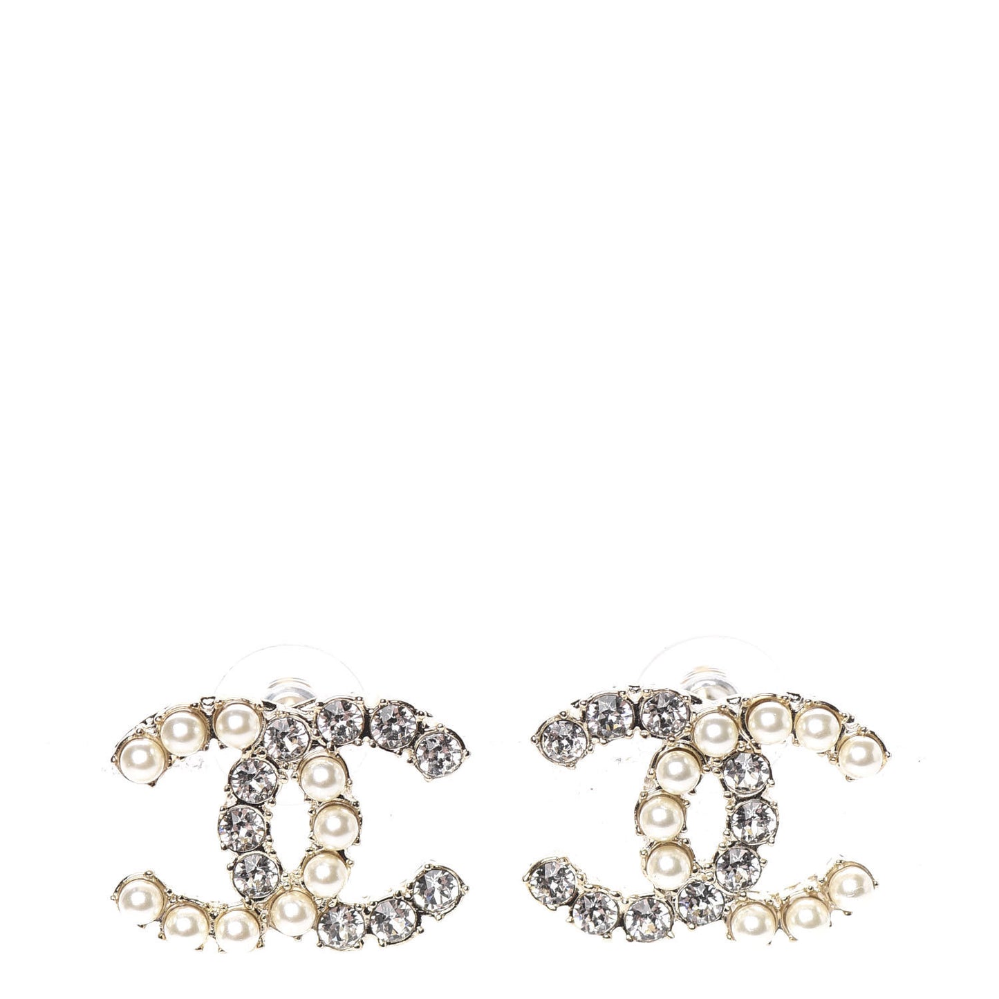 Crystal Pearl CC Dazzling Domino Earrings Gold