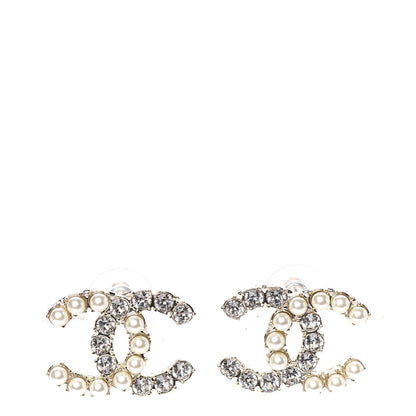 Chanel Crystal Pearl CC Dazzling Domino Earrings Gold 1 of 5