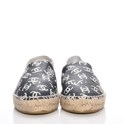 Chanel Lambskin Printed CC Espadrilles 38 Black White 2 of 9