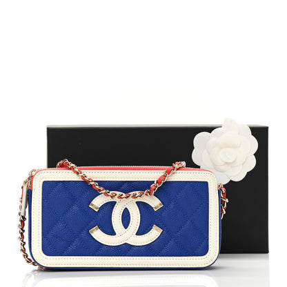 Chanel Caviar Quilted CC Filigree Clutch With Chain Blue White Red 11 of 11