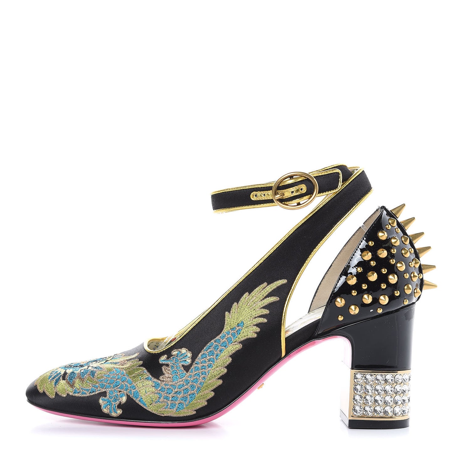 Satin Embroidered Dragon Caspar Pumps 39.5 Black