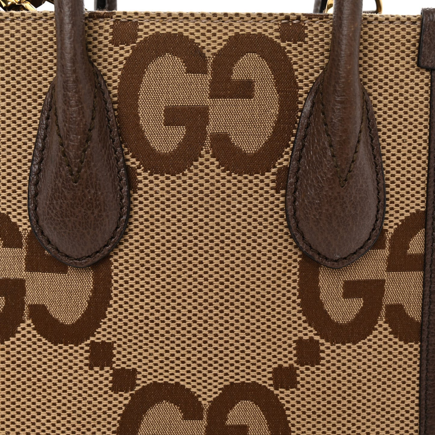 Monogram Jumbo GG Textured Dollar Calfskin Web Mini Vertical Tote Camel Ebony New Acero