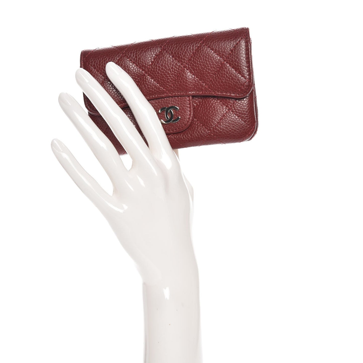 Caviar Quilted Coin Purse Dark Red