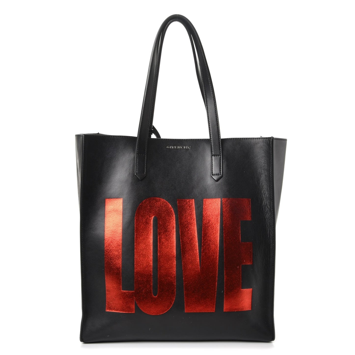 Calfskin Love Print Shopper Tote Black