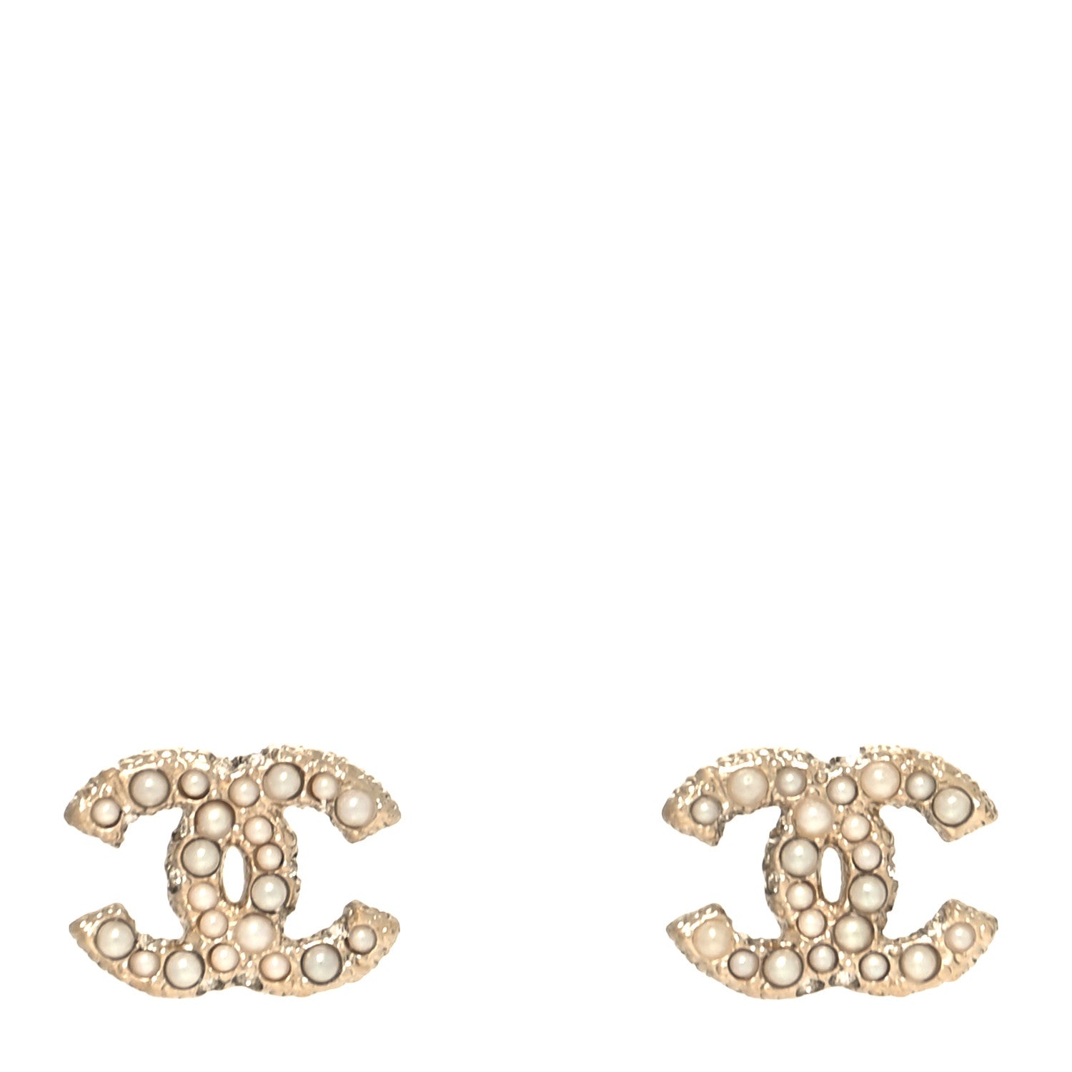 Chanel Metal Graduated Pearl Crystal CC Earrings Light Gold 1 of 4