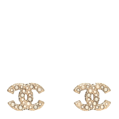 Chanel Metal Graduated Pearl Crystal CC Earrings Light Gold 1 of 4