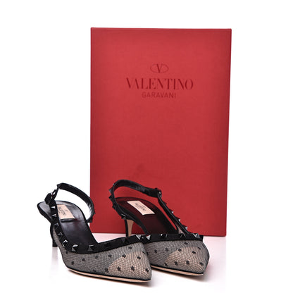Valentino Garavani Mesh Point d'Esprit Rockstud Half D'Orsay Slingback 50mm Pumps 40 Black 8 of 8