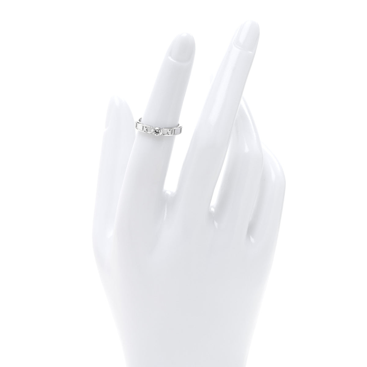 Tiffany 18K White Gold Diamond Atlas Solitaire Band Ring 49 5 2 of 4