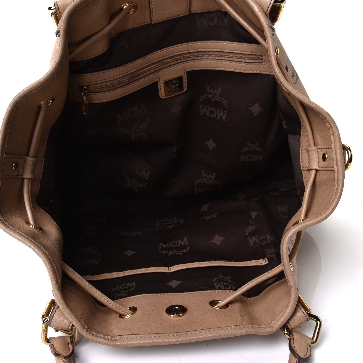 MCM Visetos Medium Drawstring Shopper Beige 7 of 12