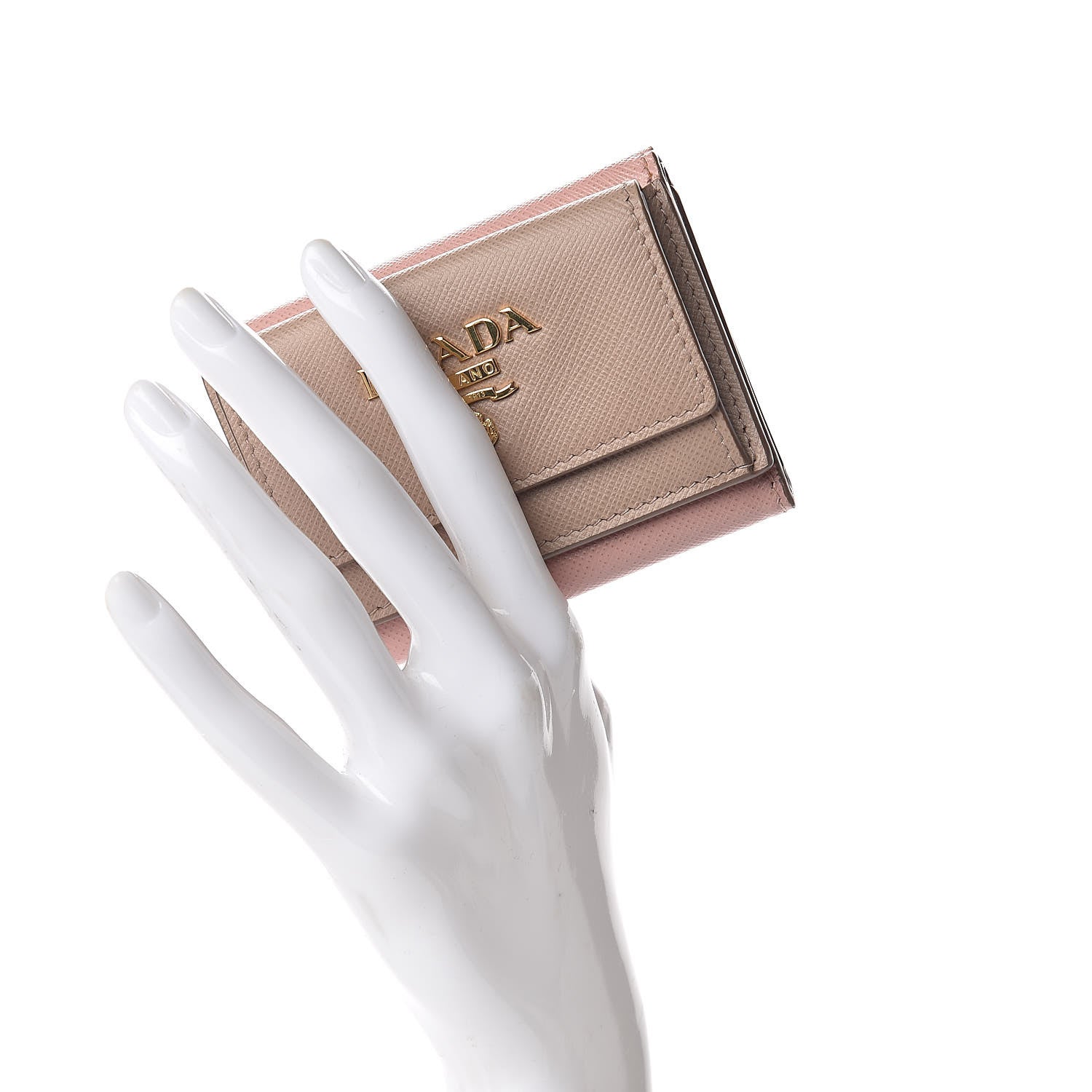 Prada Saffiano Multicolor Tri-Fold Compact Wallet Cipria Orchidea 2 of 9