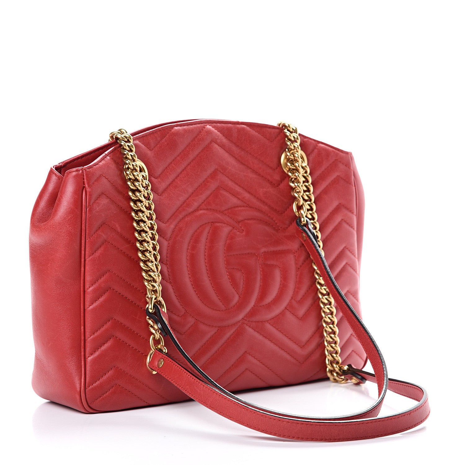 Gucci Calfskin Matelasse Medium GG Marmont Open Top Shoulder Bag Hibiscus Red 2 of 16