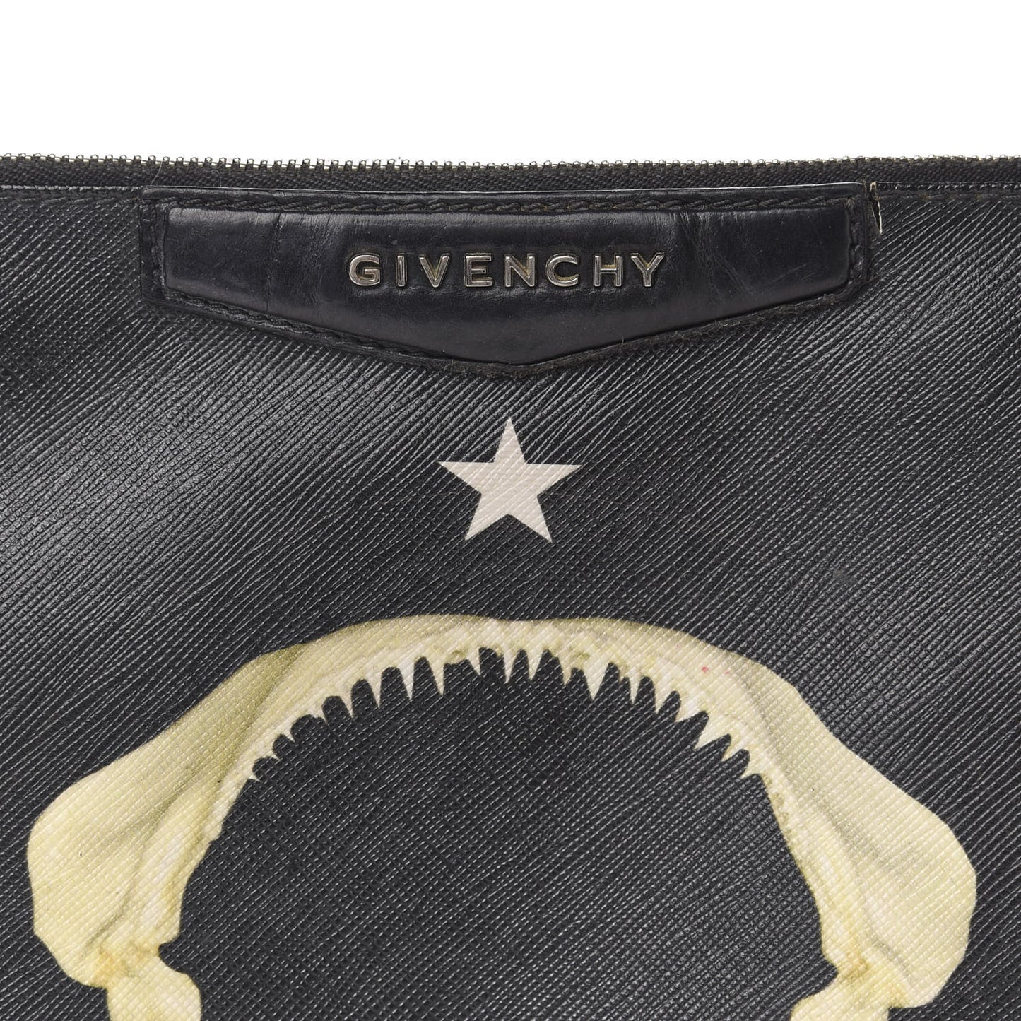 Textured Coated Canvas Medium Antigona Shark Jaw Cosmetic Pouch Black