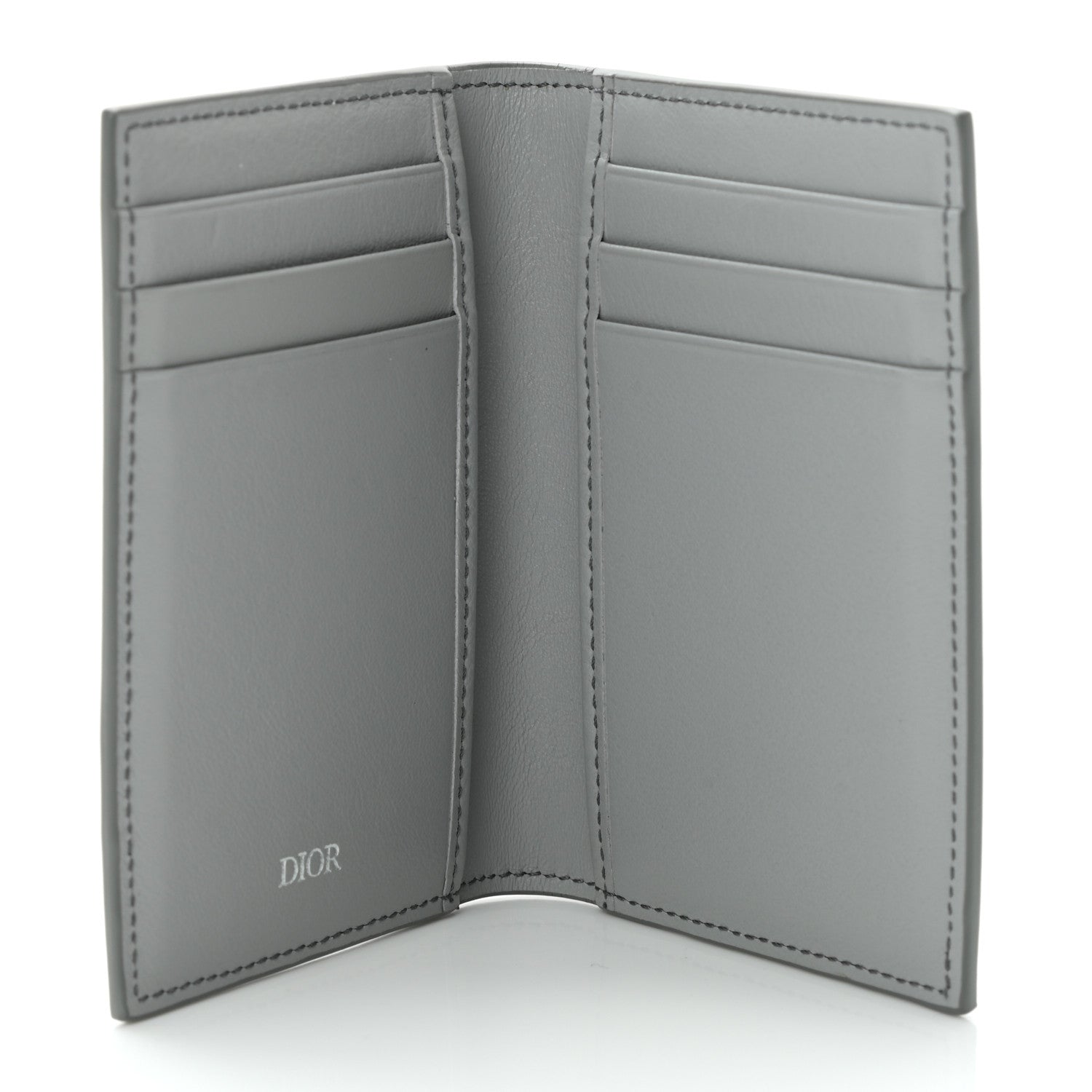 Christian Dior Calfskin Perforated Oblique Bi-Fold Card Holder Grey 5 of 10